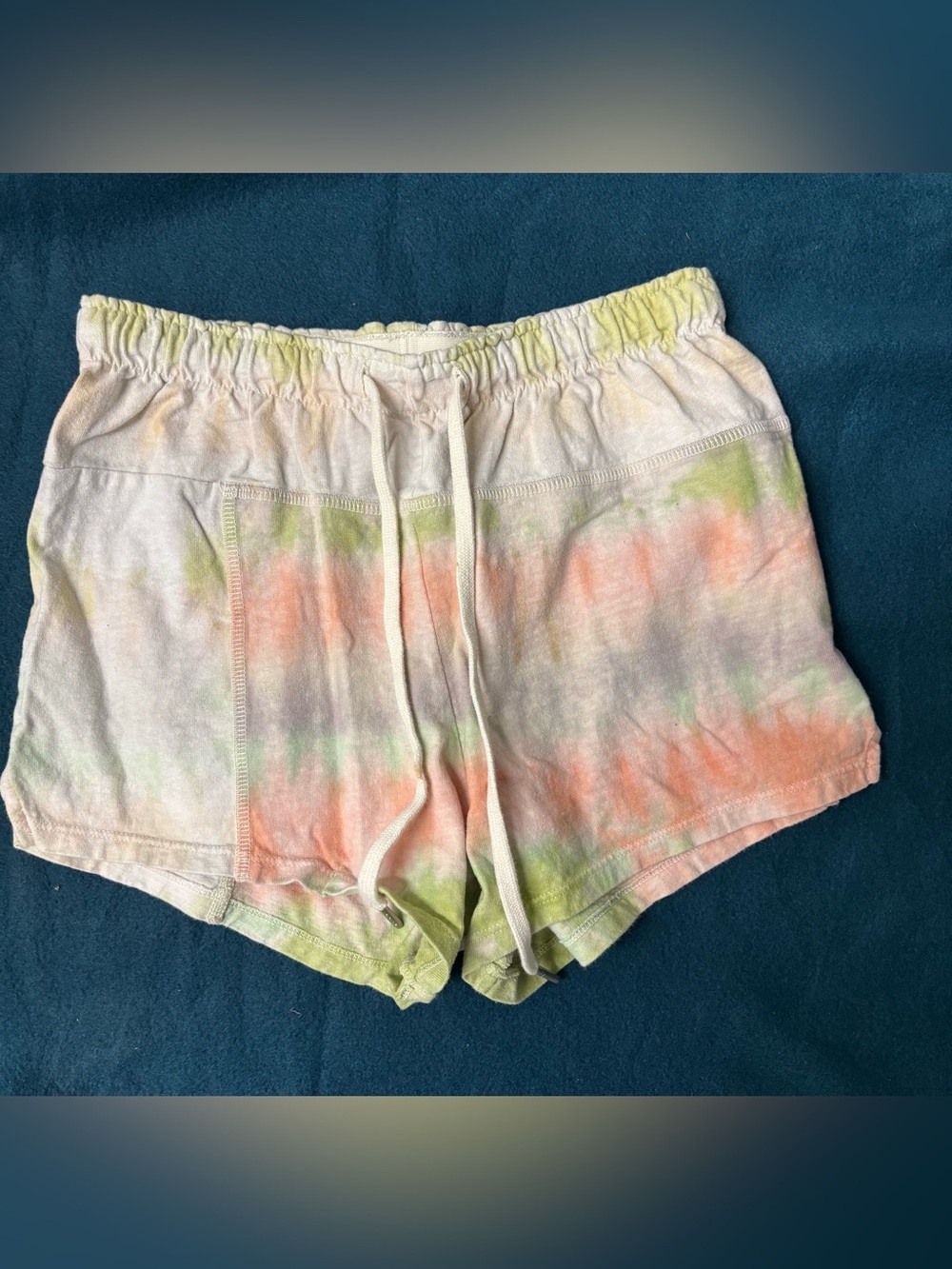 Tie-Dye Drawstring Women's Shorts - Pastel Pink & Green - Picture 1 of 3